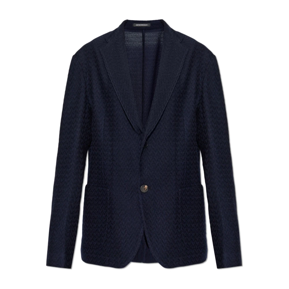 Emporio Armani Men's Blue Ultra-Lightweight- Virgin-Wool Jacquard Knit Single-Breasted Jacket - Blazers - 2XL - Jackets