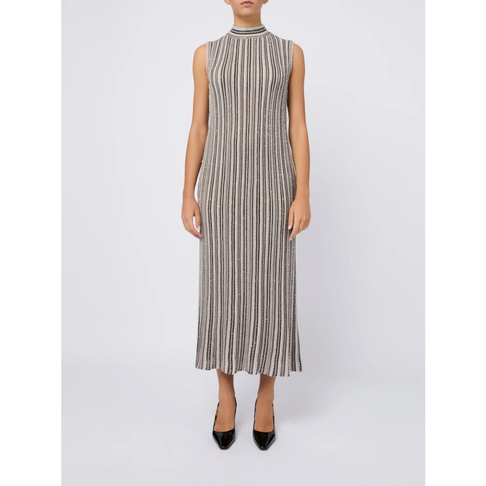 D.Exterior Gestreepte Wollen Jurk Zwart Wit Vrouwen Multicolor Dames