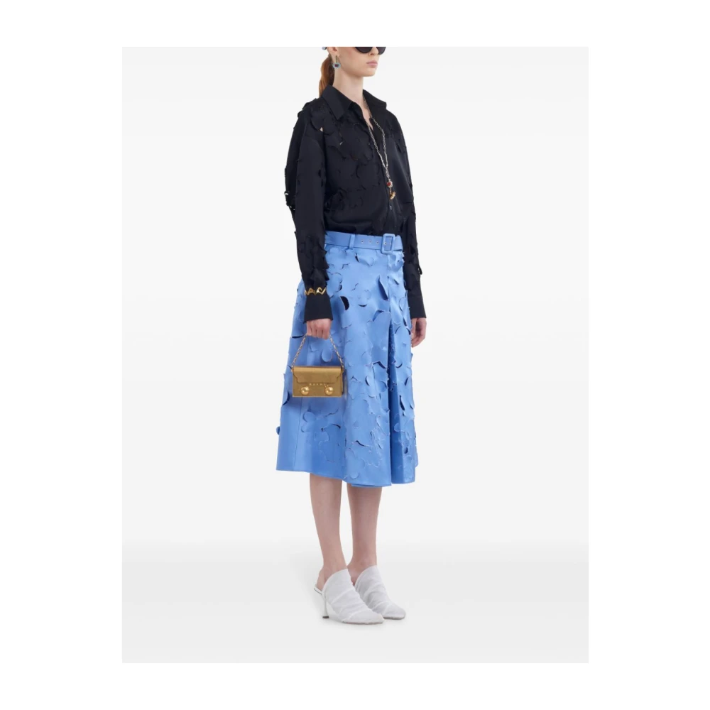 Marni Geplooide Midi Rok met Riem Blue Dames