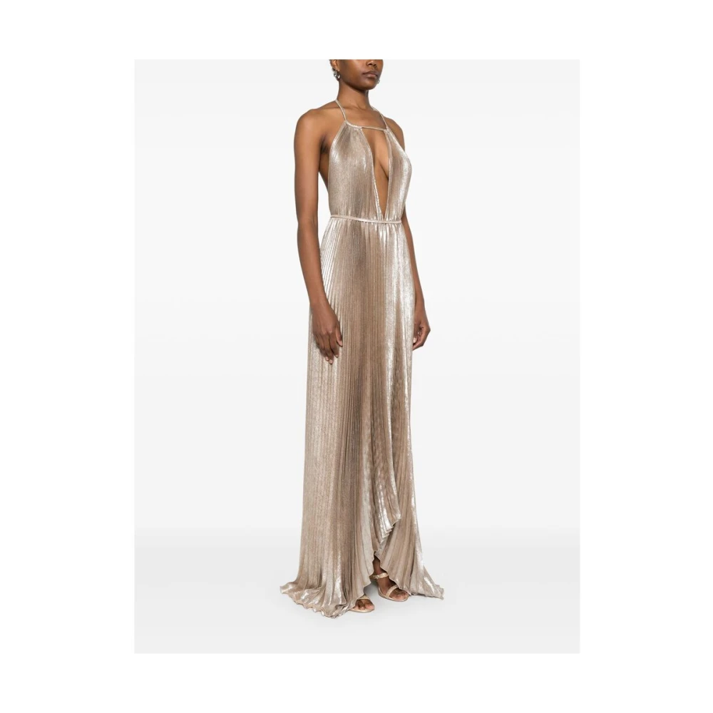L'idée Metallic Halternek Jurk met Asymmetrische Zoom Yellow Dames