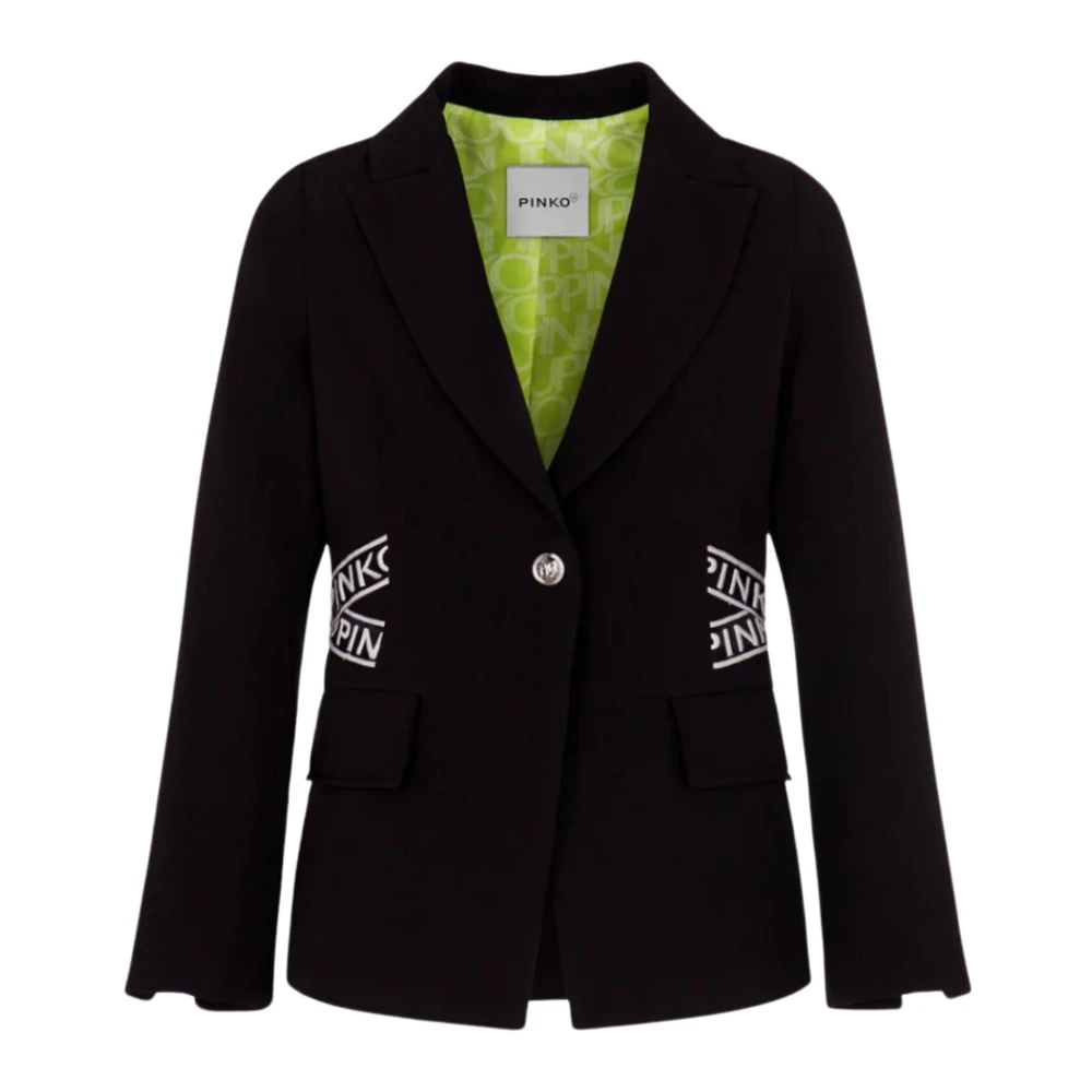 Pinko Zwarte Kinderjas Zuur Groene Contrast Black Dames