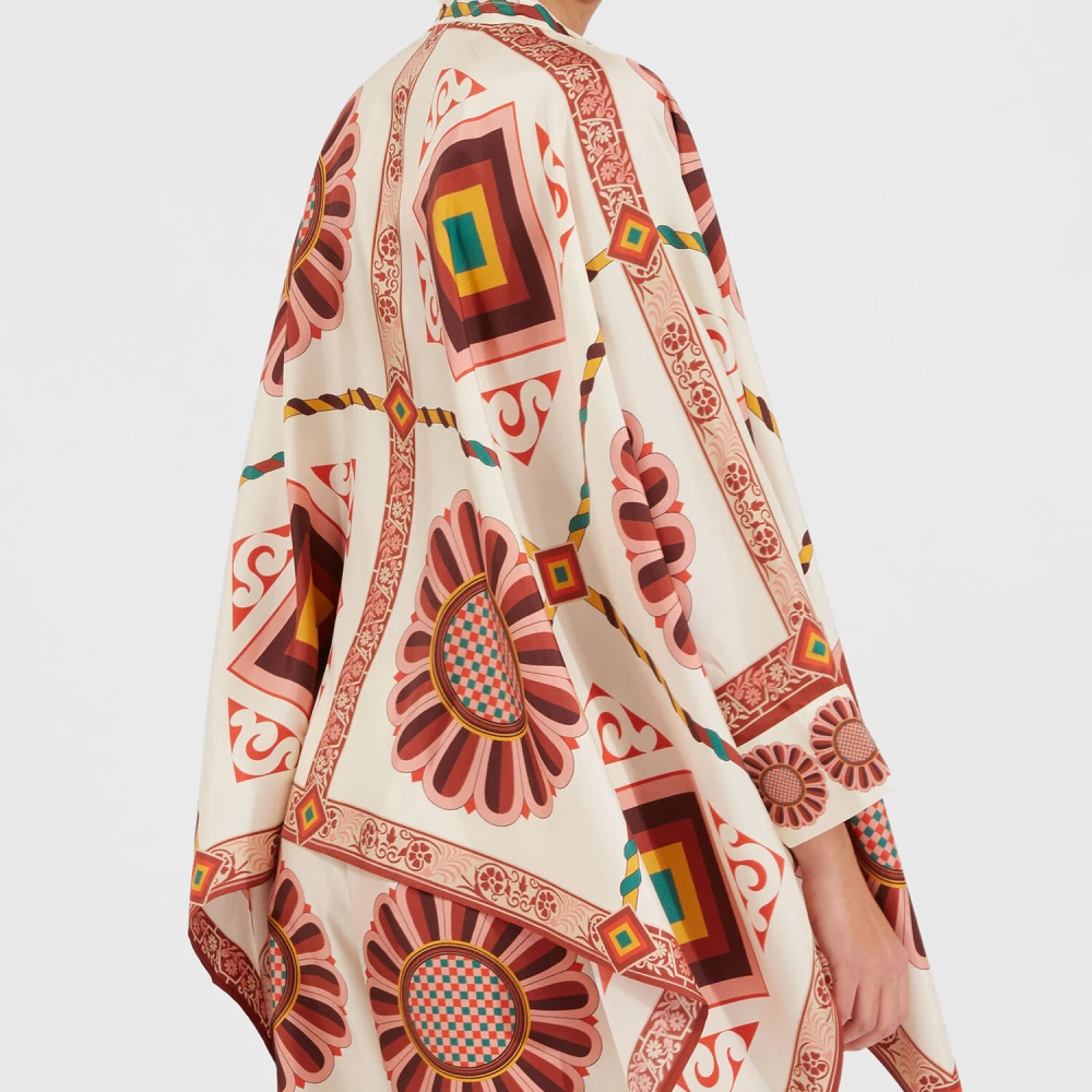 La DoubleJ Zijden Sjaal Shirt Neapolitaanse Tegels Multicolor Dames