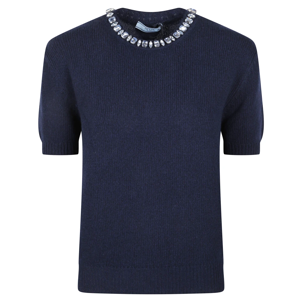 Prada Blue Wool And Cashmere Crew-Neck Jumper - Female - Round-Neck Knitwear - S - Knitwear