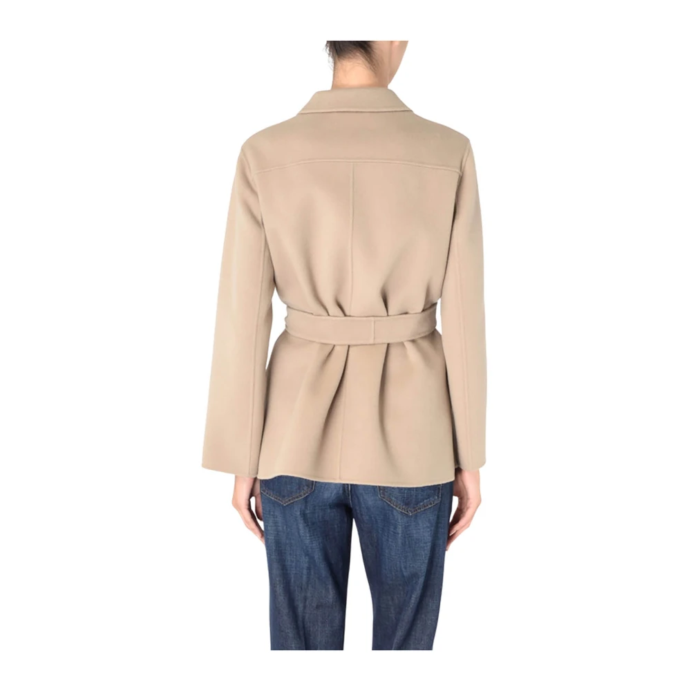 Max Mara Beige Wollen Jas met Riem Beige Dames