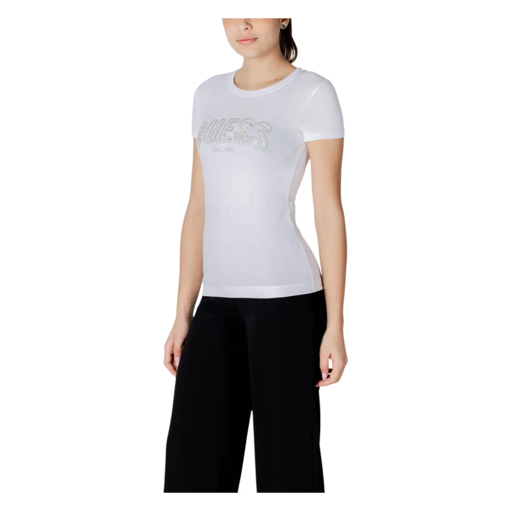 Guess Wit Katoenmix Ronde Hals T-Shirt White Dames