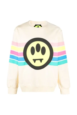 Ribbstickad sweatshirt med logotyp och ränder
