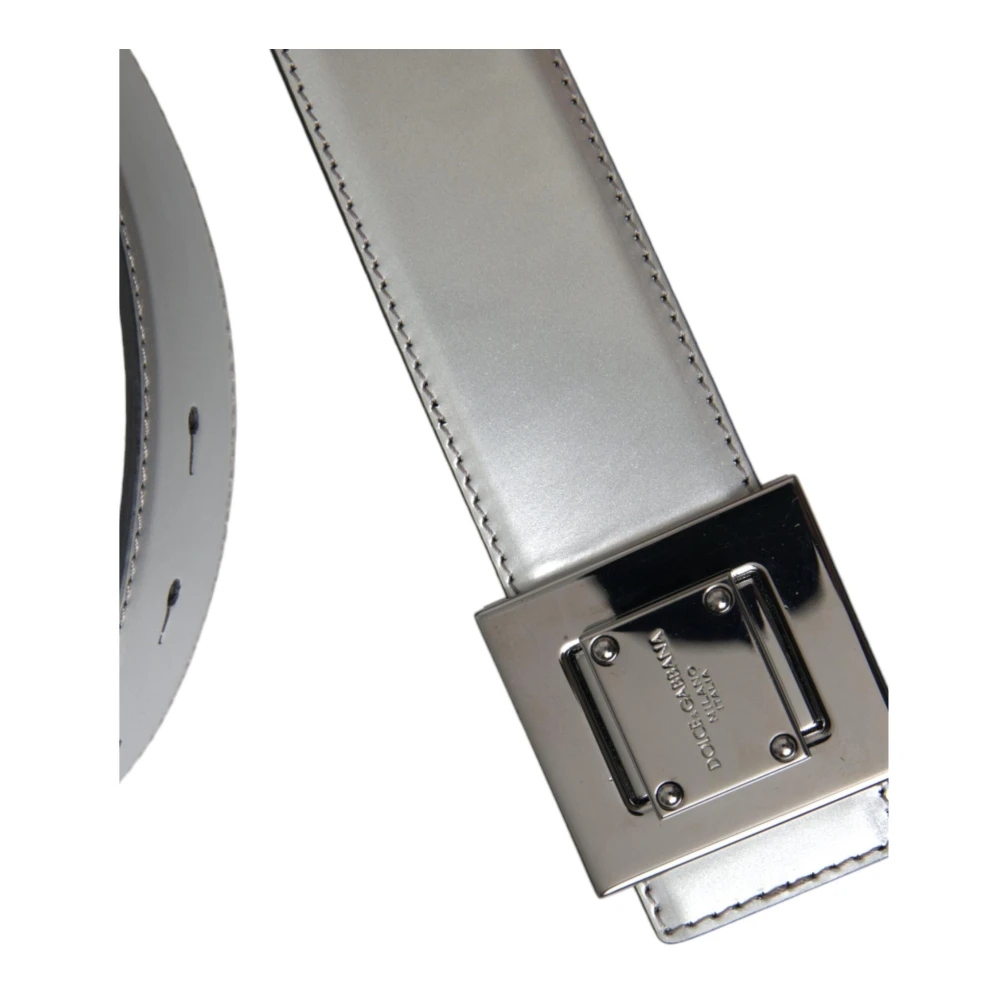 Dolce & Gabbana Zilveren Leren Riem met Metalen Gesp Gray Dames