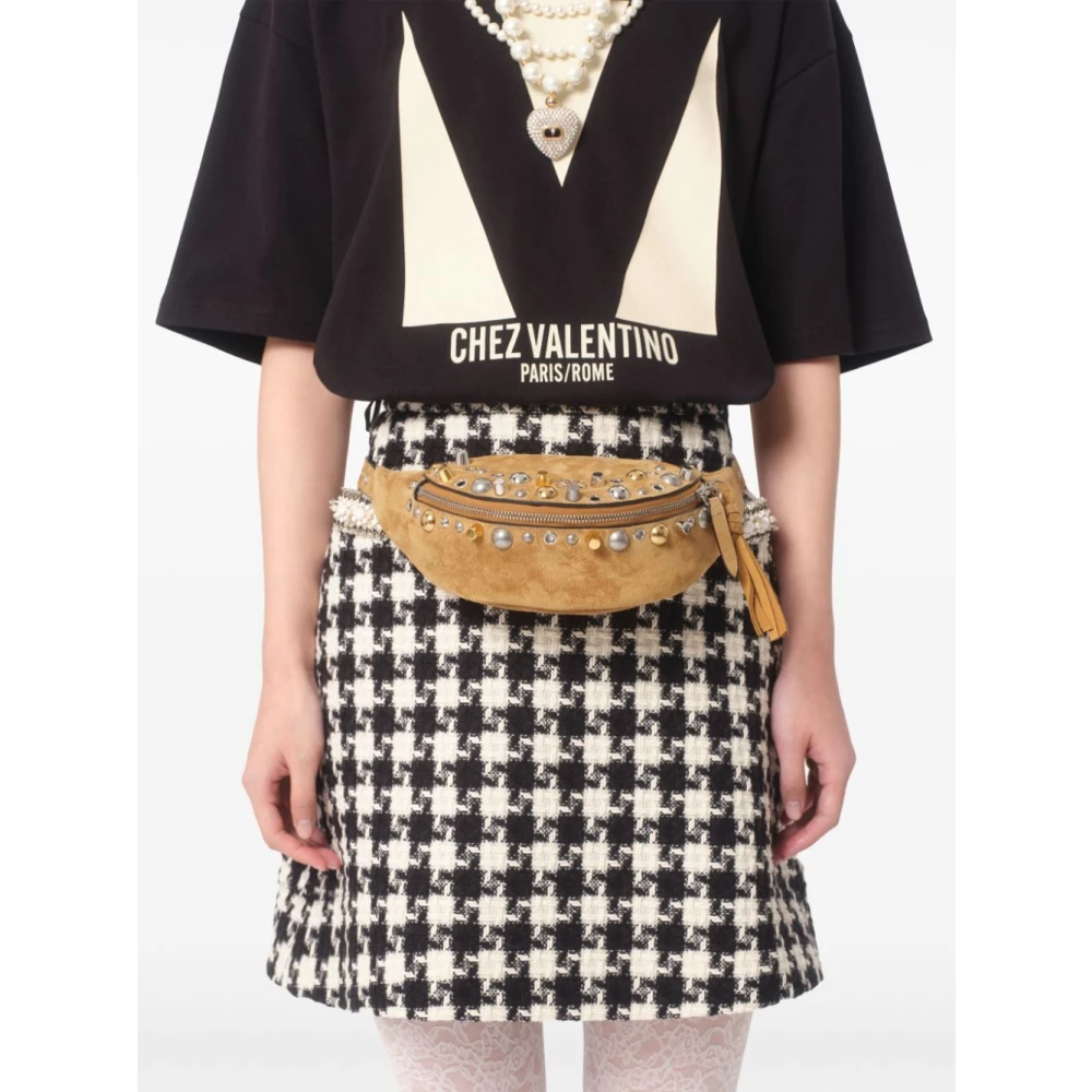 Valentino Garavani Beige Suède Schoudertas met Studs Brown Dames