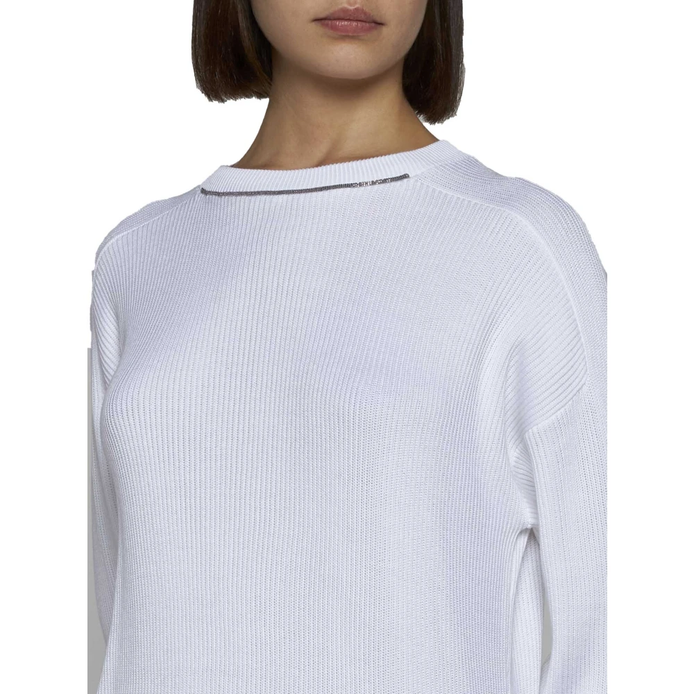 BRUNELLO CUCINELLI Witte Beaded Trim Sweater White Dames