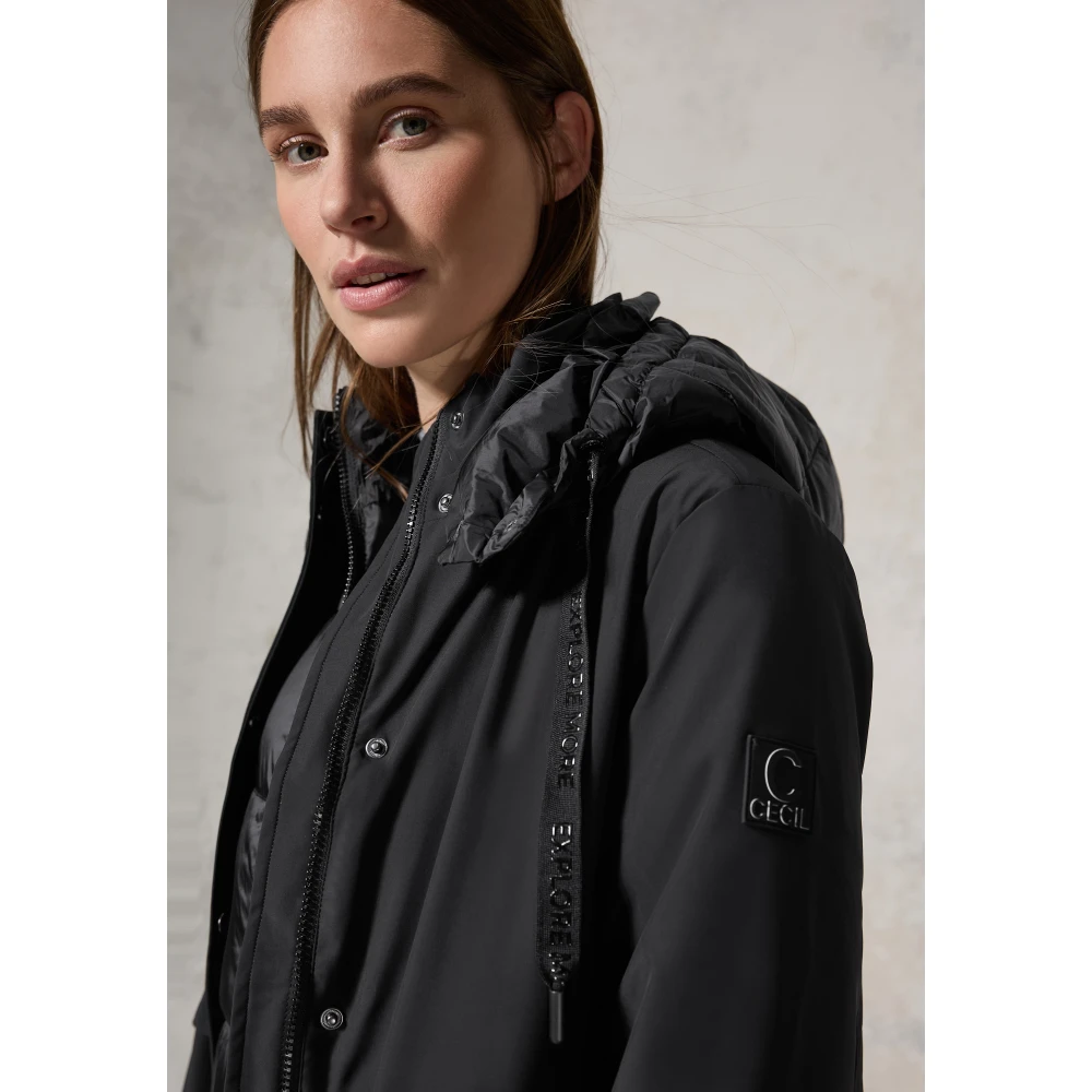 cecil 2-in-1 Trenchcoat met Afneembare Capuchon Black Dames