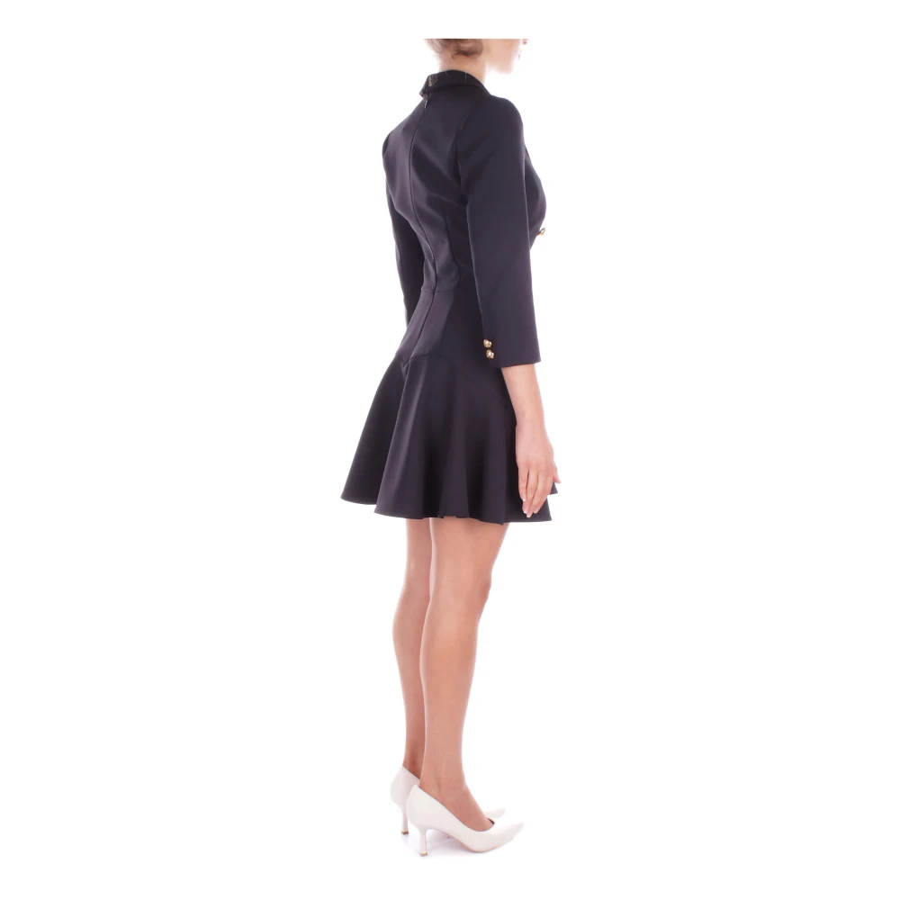 Elisabetta Franchi Zwarte Jurk met Logo Knopen Black Dames