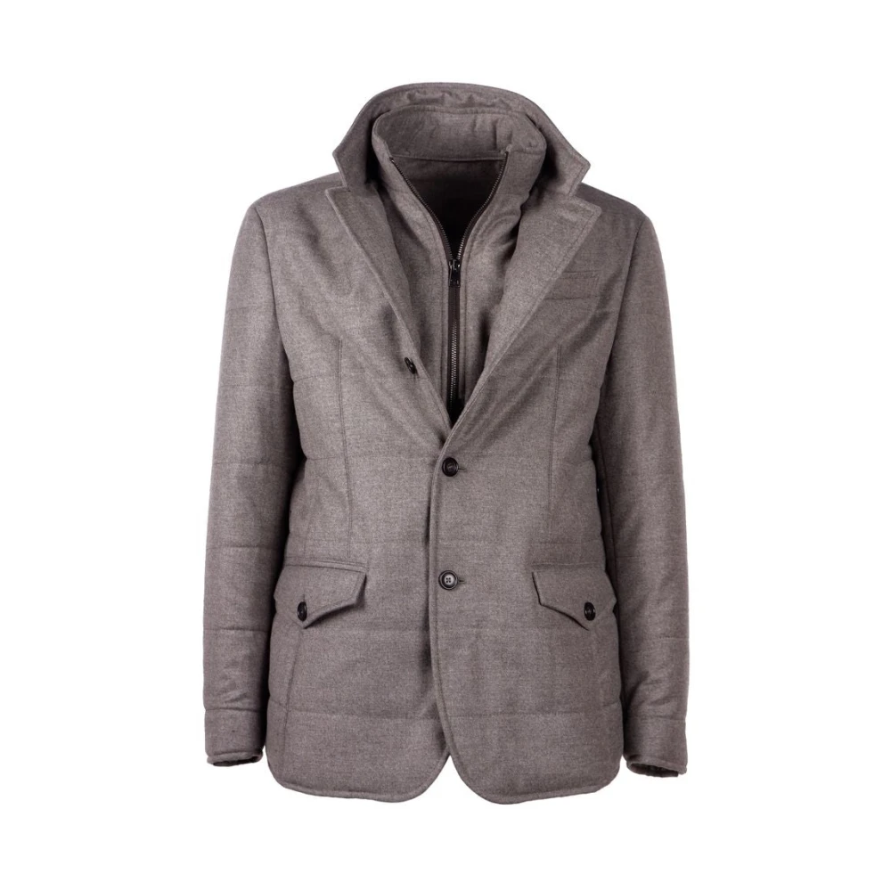 Made in Italia Elegante herenjas van wol en kasjmier met knopen Gray Heren