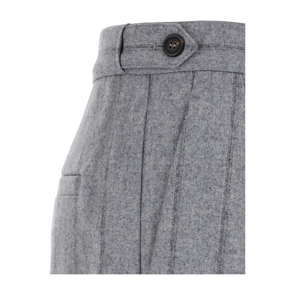 BRUNELLO CUCINELLI Grijze wollen broek met riemlussen Gray Dames