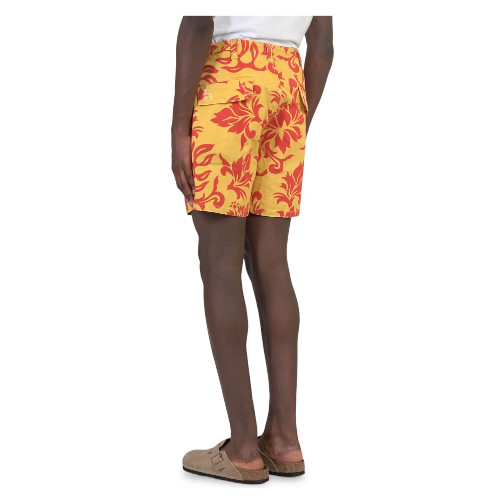 ERL Tropische Bloemen Bedrukte Denim Shorts Yellow Heren