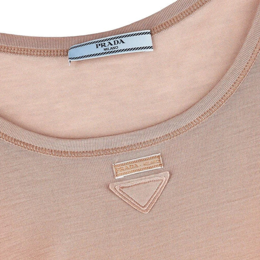 Prada Mouwloze Logo Top Zijde Ronde Hals Pink Dames