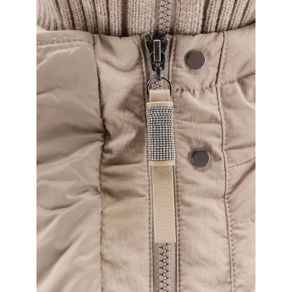 BRUNELLO CUCINELLI Gewatteerde jas met kasjmier details Beige Dames