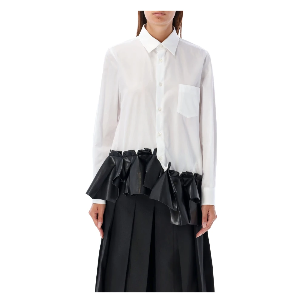 Comme des Garçons Wit X Zwart Gerimpeld Popeline Shirt White Dames