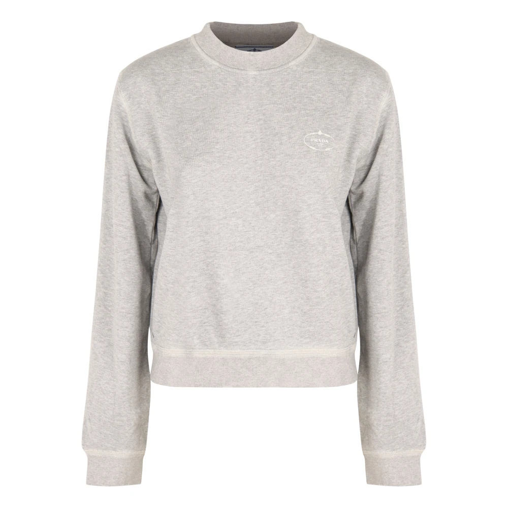 Prada Women's Gray Sweatshirts, Xs, Cotton Sweatshirt With Logo Detail