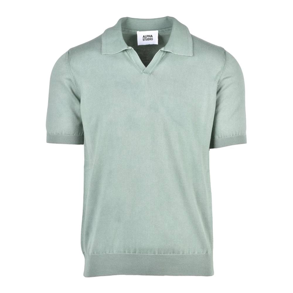 Alpha Studio Bomull Polo Stickad Topp Green, Herr