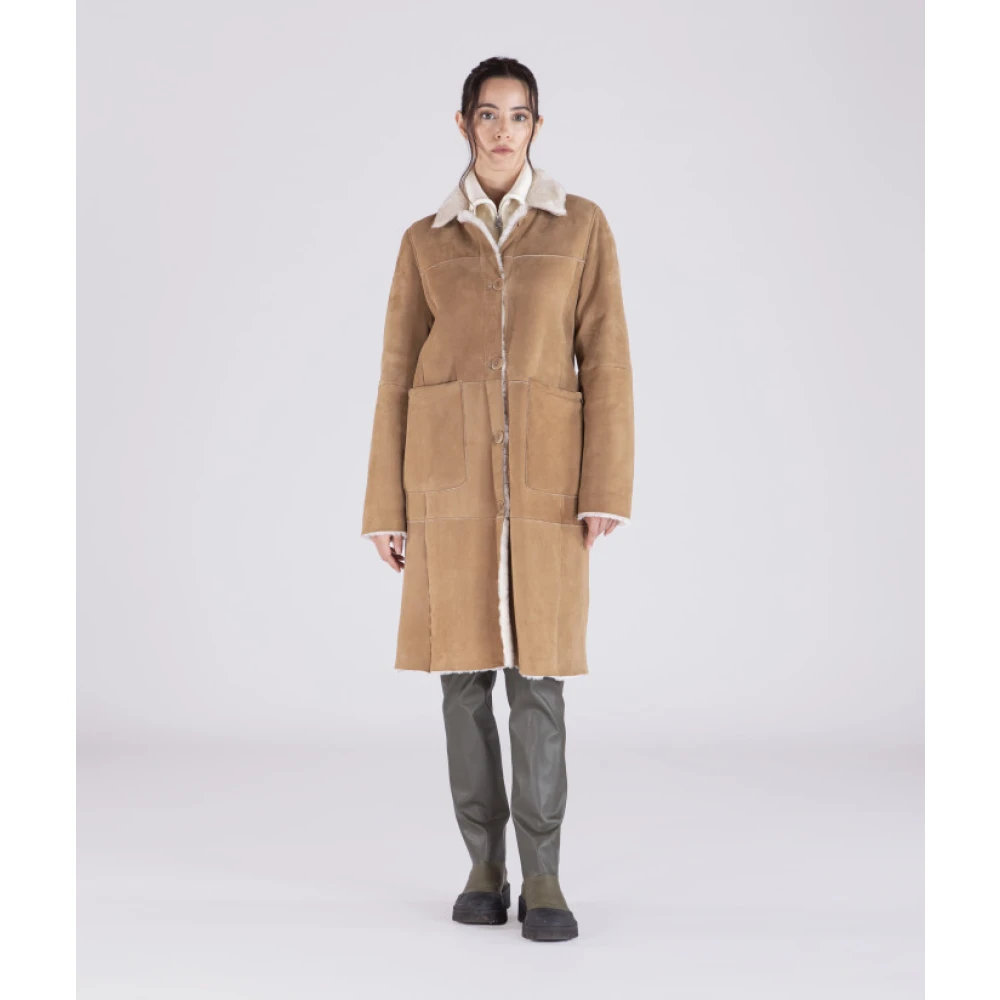 Gimo's Zachte Suede Shearling Jas Beige Dames