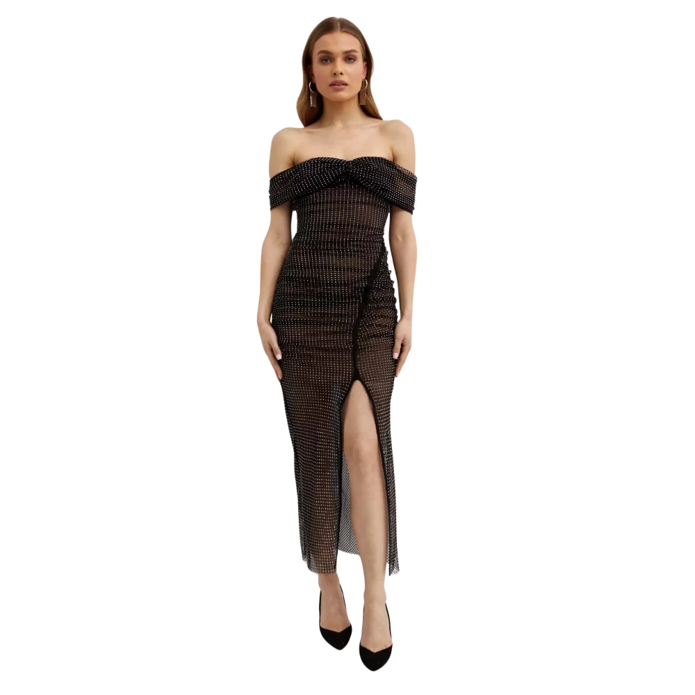 Self Portrait Zwarte Diamante Fishnet Midi Jurk Black Dames