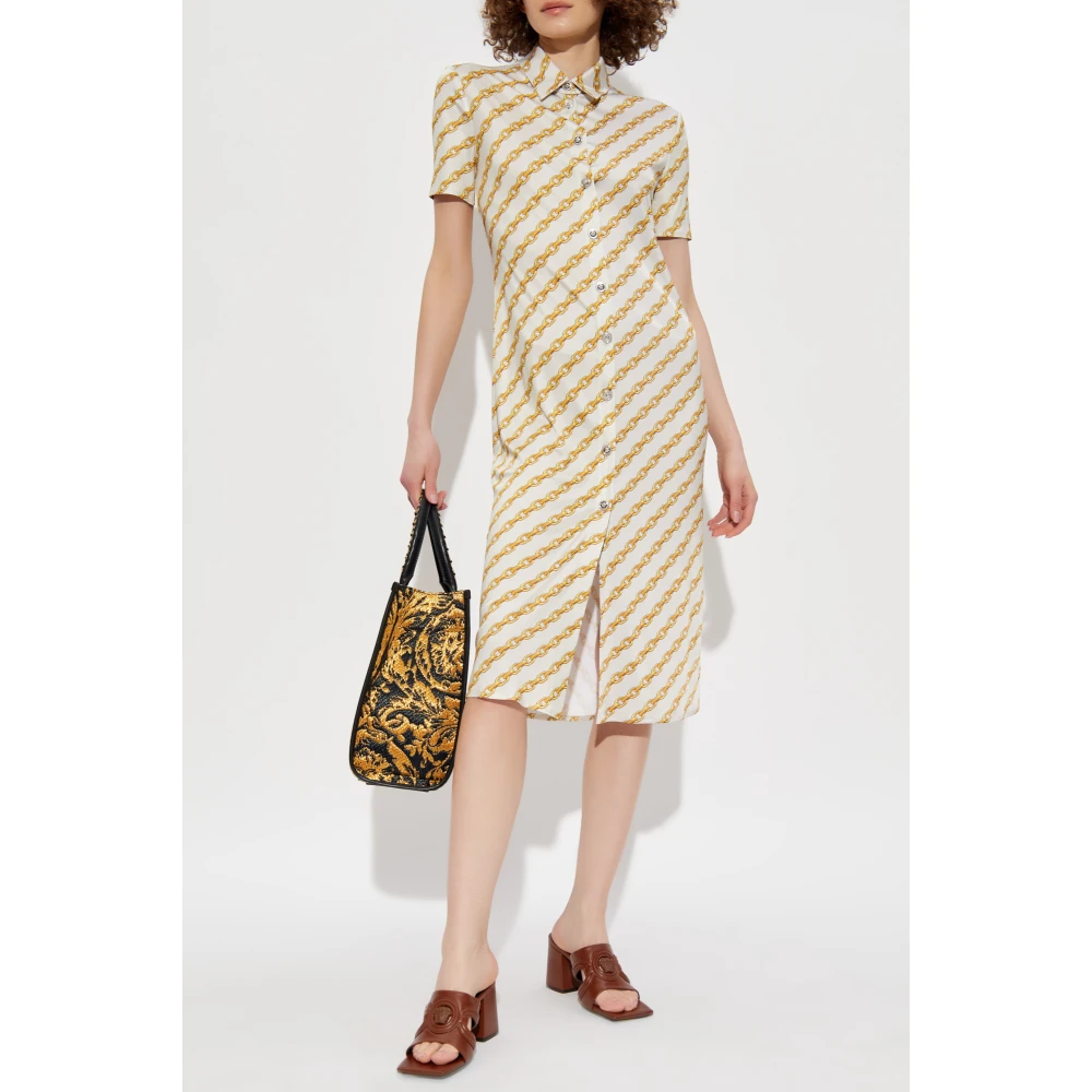 Versace Jurk met gouden ketting strepen print Beige Dames