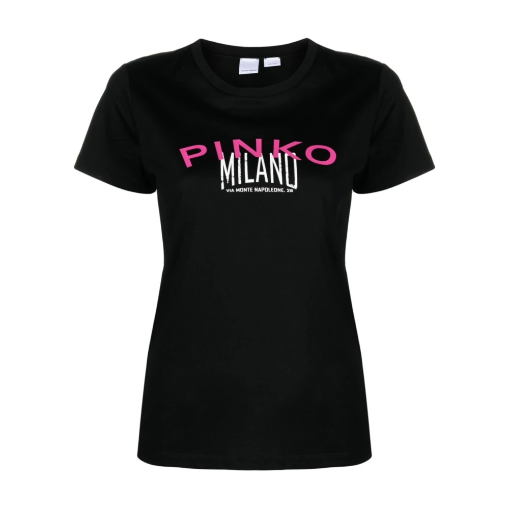 Pinko Logo Print Crew Neck T-shirts en Polos Black Dames