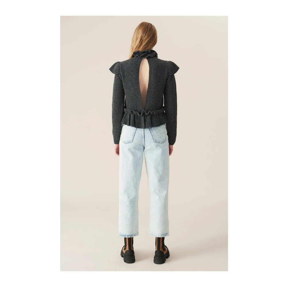 Ganni Acid Wash Cropped Jeans Blue Dames