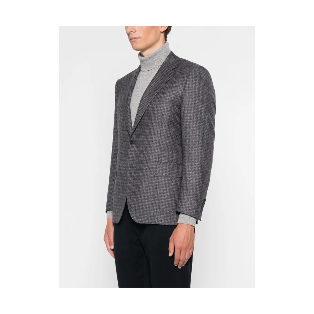 Canali Pied-de-poule Wollen Jas Blue Heren