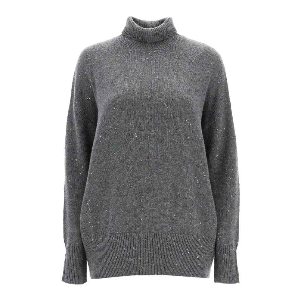 BRUNELLO CUCINELLI Kasjmier Zijde Paillet Coltrui Sweater Set Gray Dames