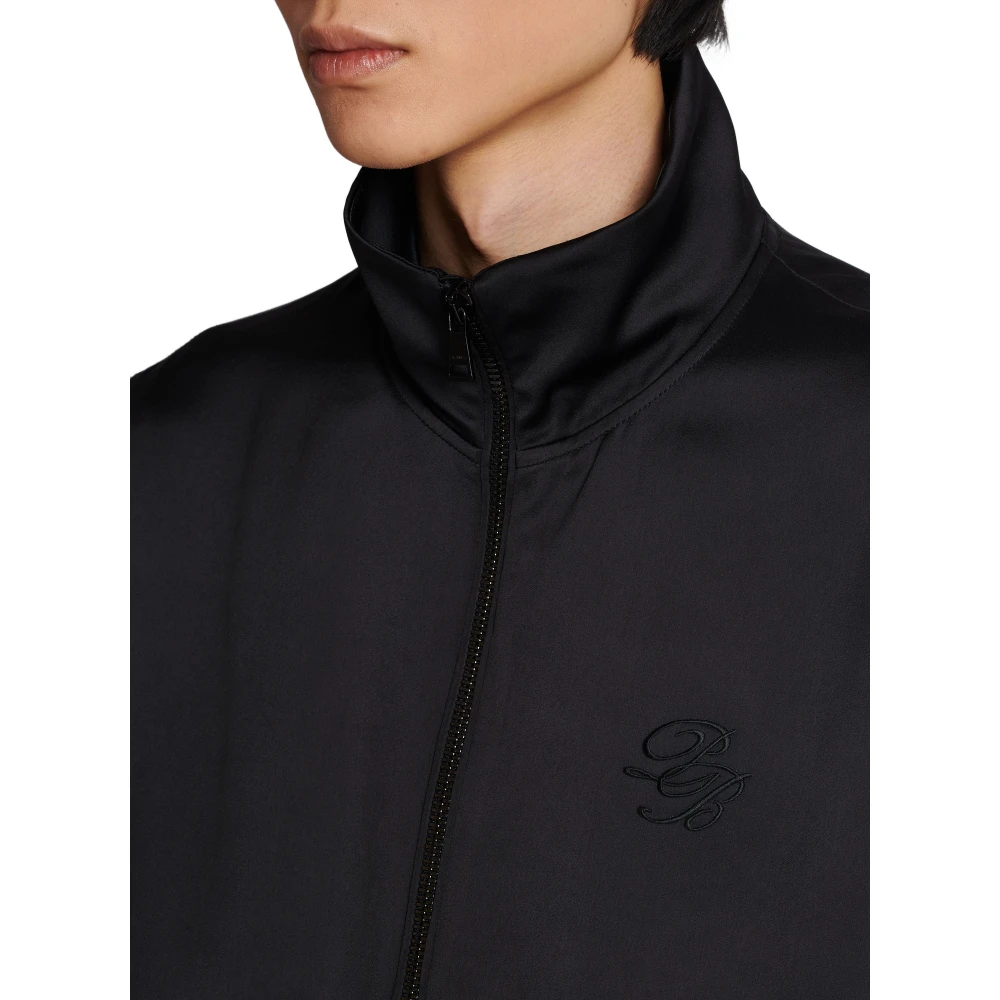 Balmain Satin Bomber met PB Logo en Handtekening Black Heren