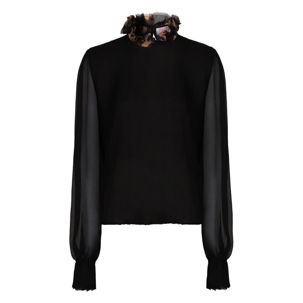 Pucci Black Blouses, Female, L, Ruffled Balloon-Sleeve Blouse