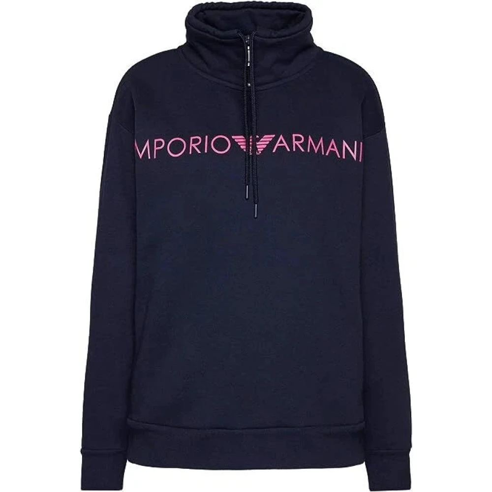 Emporio Armani Vrouw Blauw Hoodies & Sweatvesten Dames, S, Katoen, Collo Zip Logo Eagle Sweatshirt