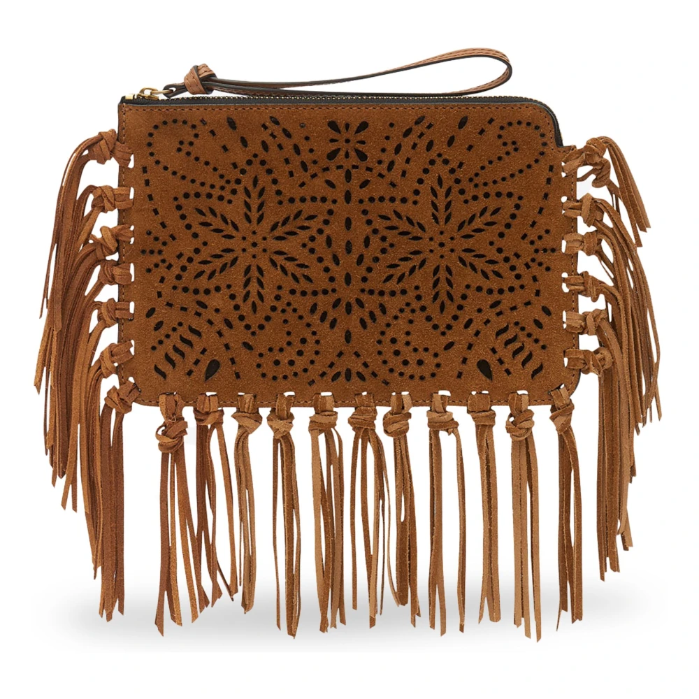 Isabel marant Fringe Cut-Out Clutch Rits Polsband Brown Dames