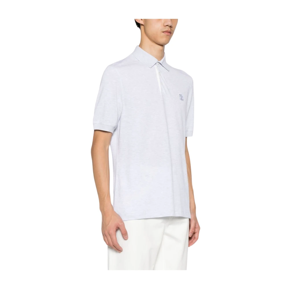 BRUNELLO CUCINELLI Grijze Pearl Katoenen Polo Shirt met Logo Print White Heren