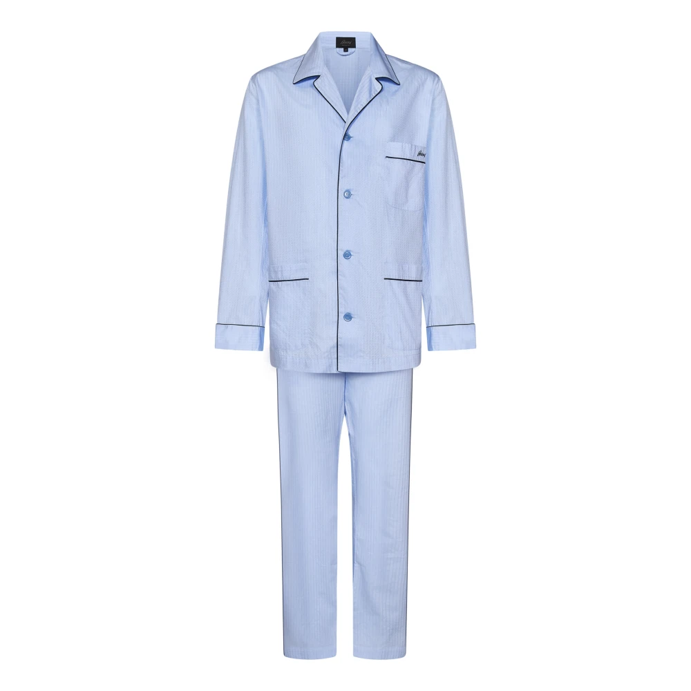 Brioni Blauw Gestreept Pyjamaset Blue Heren