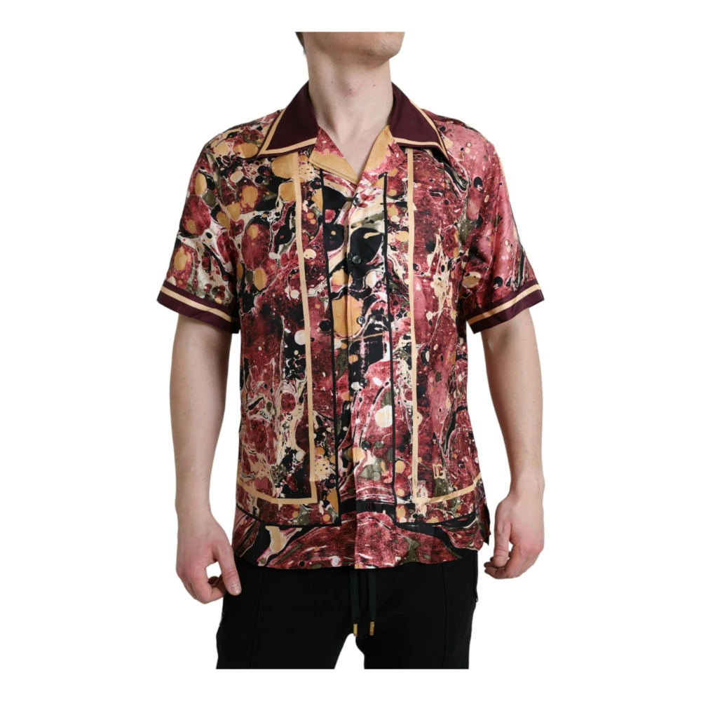 Dolce & Gabbana Men's Multicolor Short Sleeve Shirts, S, Silk Button Down Shirt Pattern