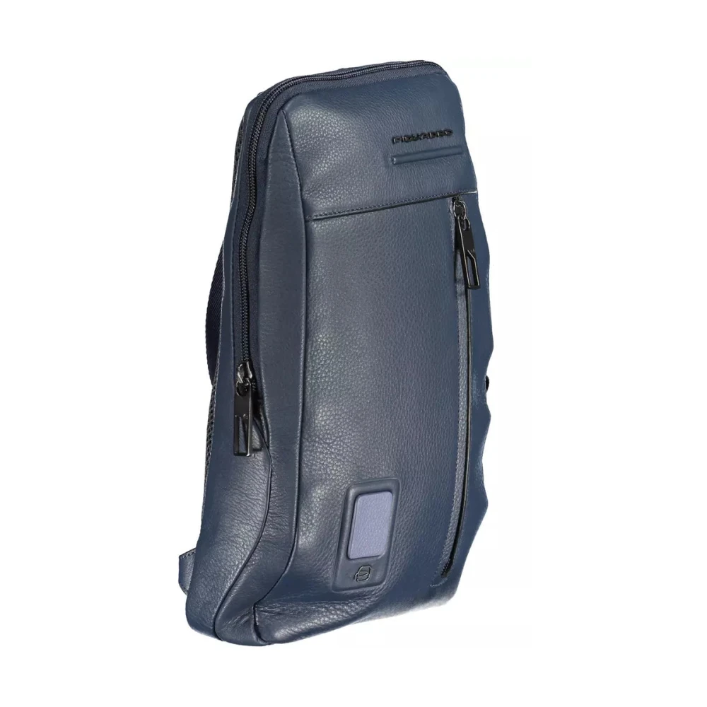 Piquadro Blauwe Leren Schoudertas met Laptop Ruimte Blue Heren