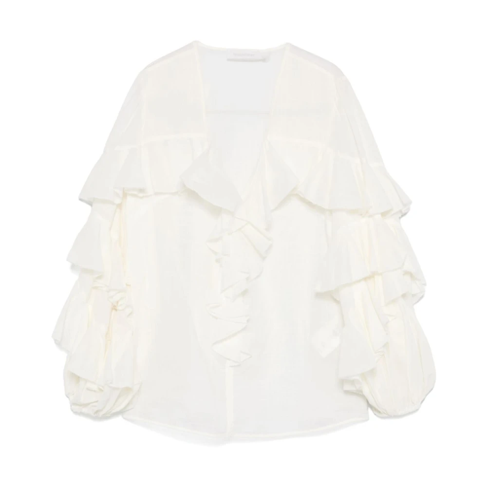 Zimmermann Witte Sweater met V-Hals en Ruches White Dames
