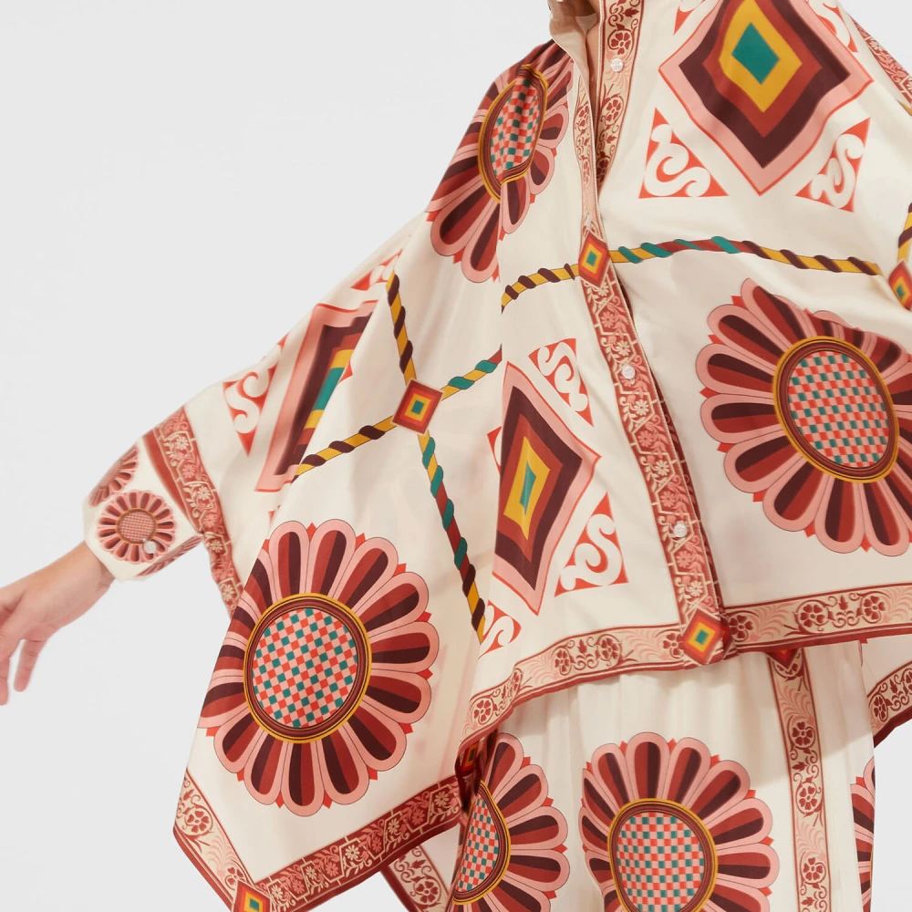La DoubleJ Zijden Sjaal Shirt Neapolitaanse Tegels Multicolor Dames