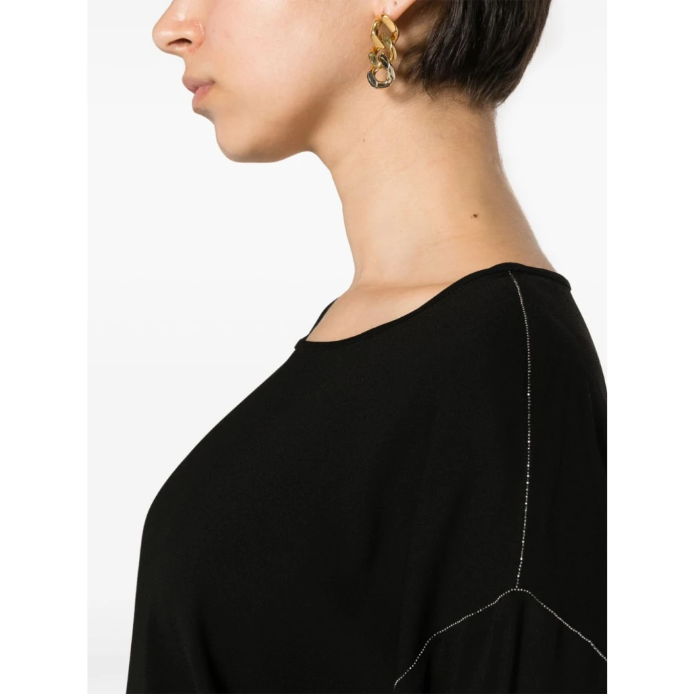 Fabiana Filippi Zwarte Trui met Kralenrand Black Dames