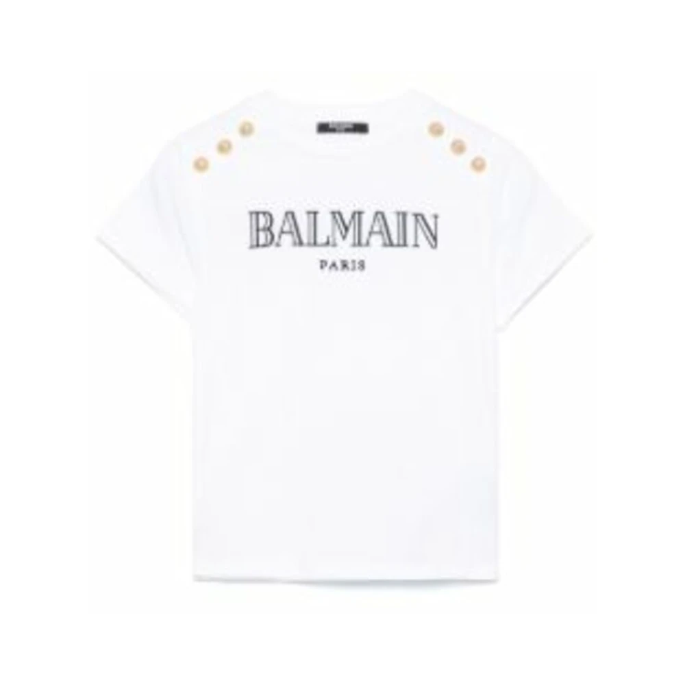 Balmain Barn Vit Guld T-shirt Topp White, Flicka