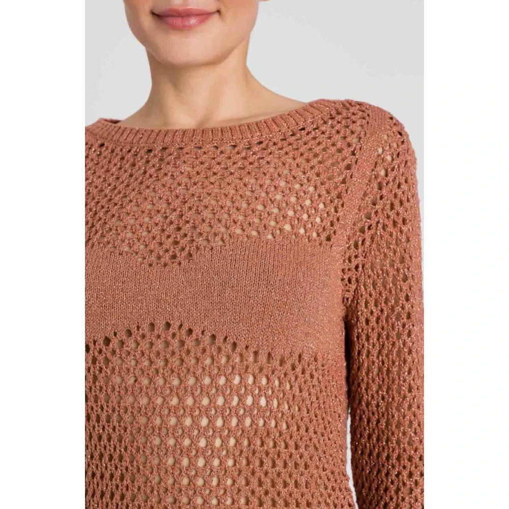 Twinset Bruine Gebreide Trui Mesh Katoen Lurex Brown Dames