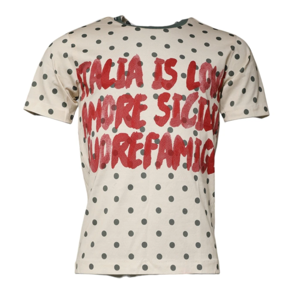 Dolce & Gabbana Men's Beige Polka Dot Cotton T-Shirt - T-Shirts - L - Tops