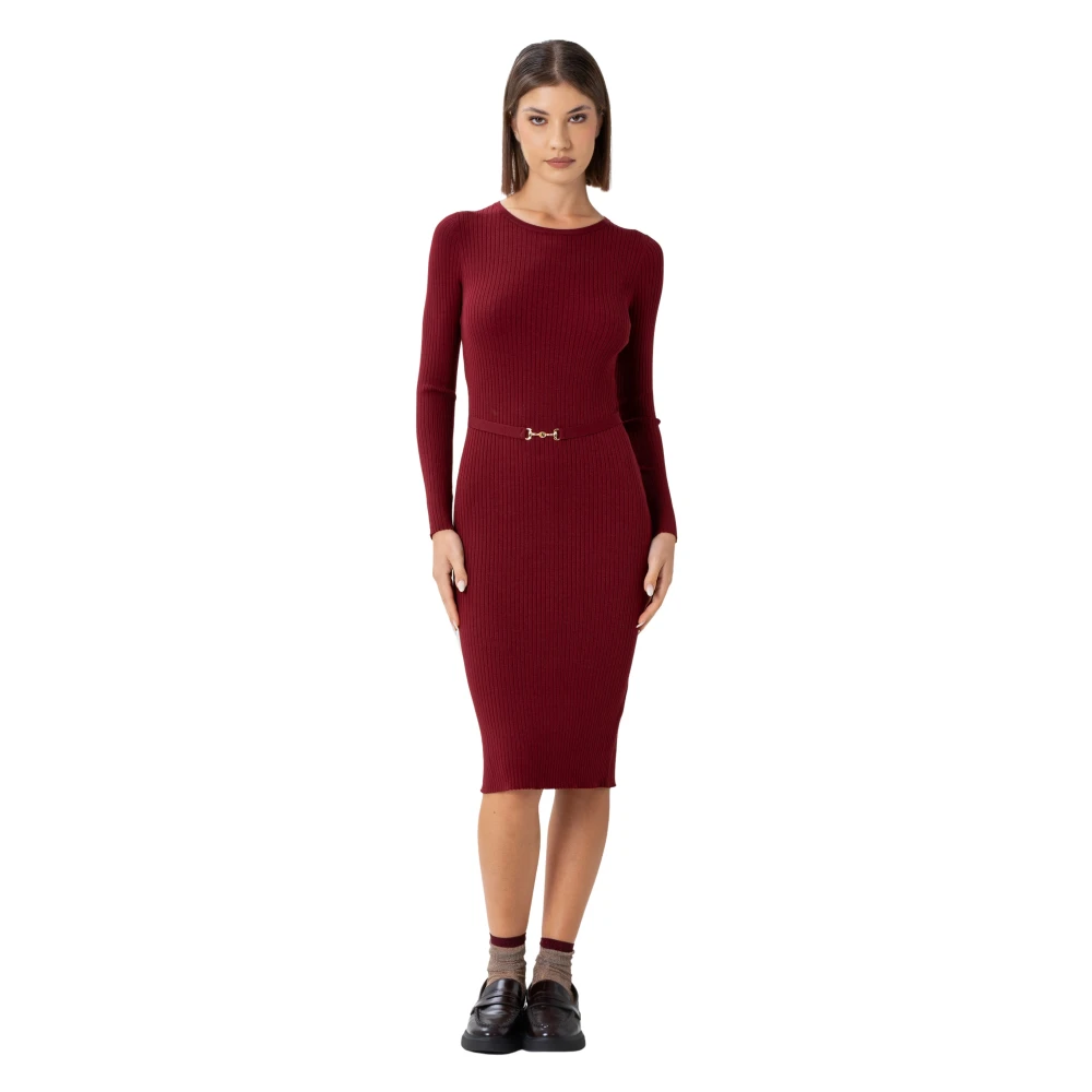 Kocca Women's Red Over-Knee Fitted Ribbed Dress - Knitted Dresses - Xs - Dresses