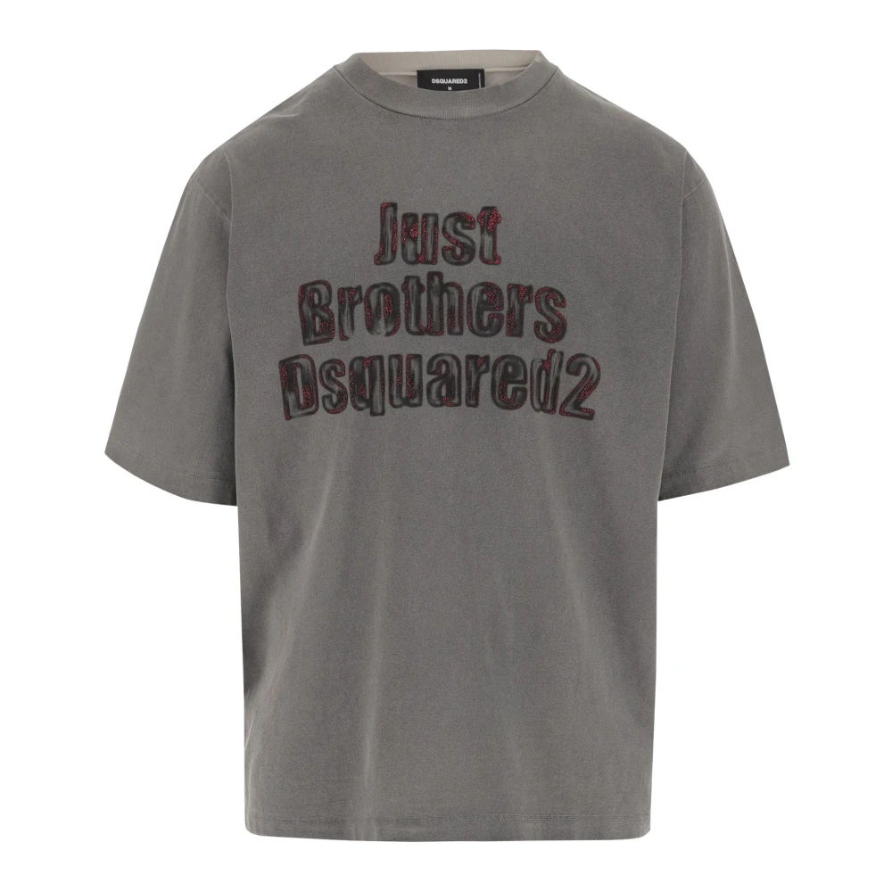 Dsquared2 Logo Print Katoenen T-shirt Wijde Pasvorm Gray Heren