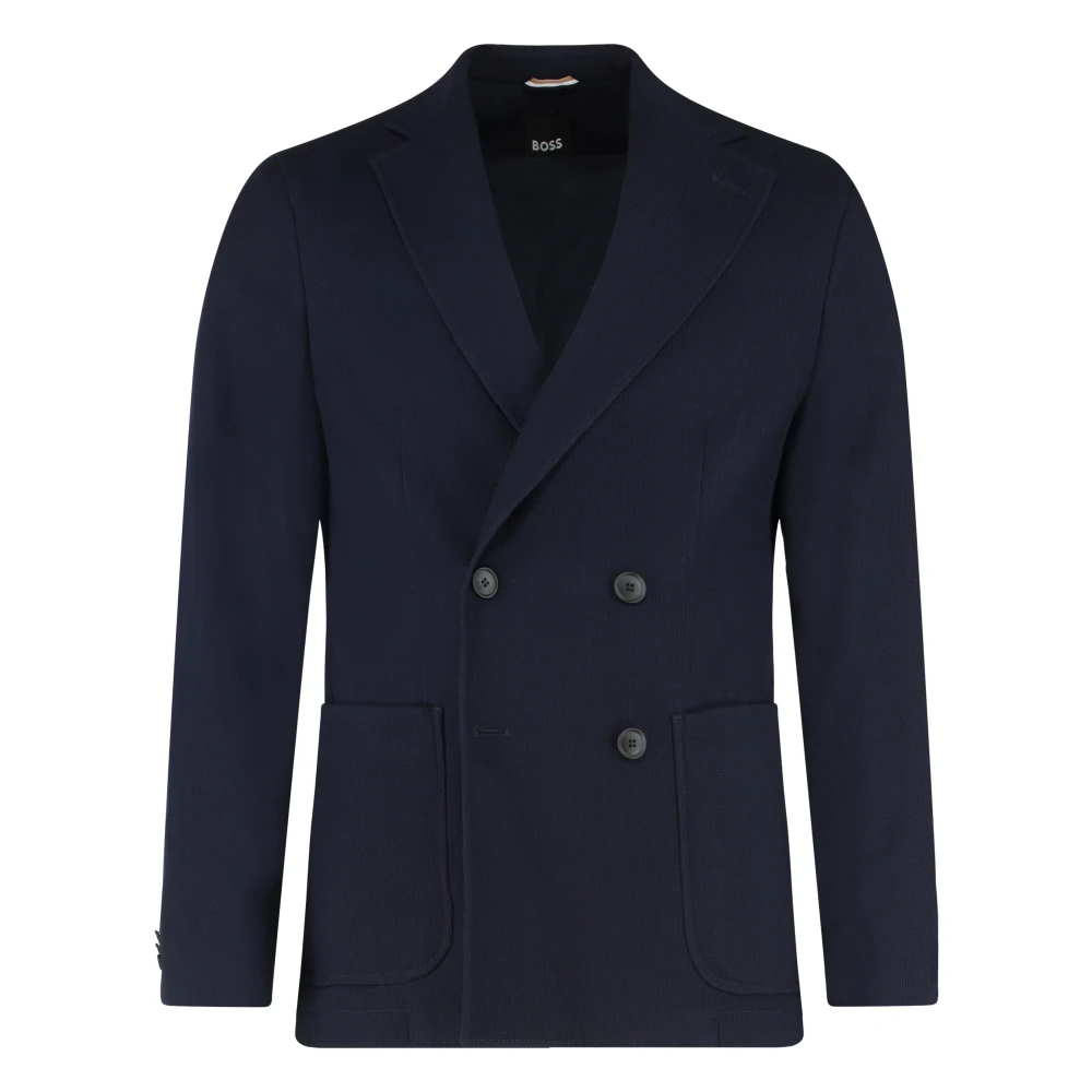 Hugo Blue Blazers, Male, Xl, Double-Breasted Wool Jacket