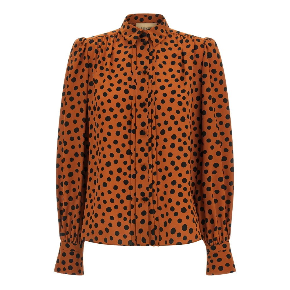 Valentino Garavani Women's Multicolor Shirts, Xs, Tie-Detailed Polka-Dot Silk Crepe De Chine Shirt