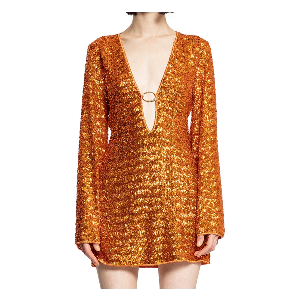 Oseree Pailletten V-Hals Kaftan Orange Dames