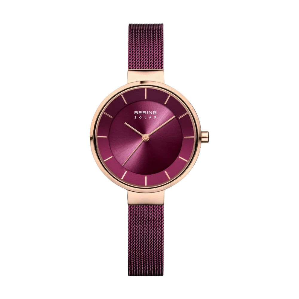 Bering Women's Pink Solar Watch 31 Mm 5 Atm Solar Slim Design Milanese Bracelet 14631-969